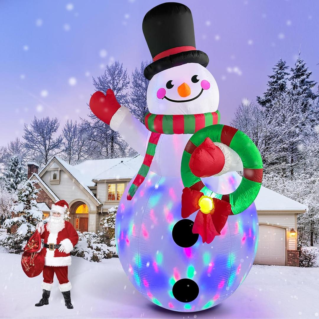 Danxilu 14FT Giant Christmas Inflatables Snowman Holding Garland Built-in Rotating LED Lights, Xmas Blow Up Inflatable Snowman Outdoor Decoration for Yard Lawn Garden Patio Holiday Party