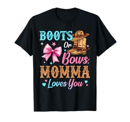 Boots or Bows Momma Loves You Gender Reveal Family T-Shirt, XL