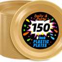 WELLIFE Gold Party Plates 9 Inch -150 Count, Disposable Plastic Dinner Plates for Party Dessert Cake Wedding Engagement Birthday