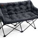 EVER ADVANCED Double Camping Chair for Adults, Padded Folding Camping Loveseat Bench with Side Pocket Portable Camping Couch, Two Person Heavy Duty Outdoor Chair with Cushion,Support 600lbs, Black