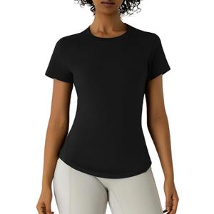 Leapstride Womens Workout Tops Athletic Short Sleeve Shirts-Gym Pilates Tennis Tops Activewear Basic Tee Shirts Z-Black, XS