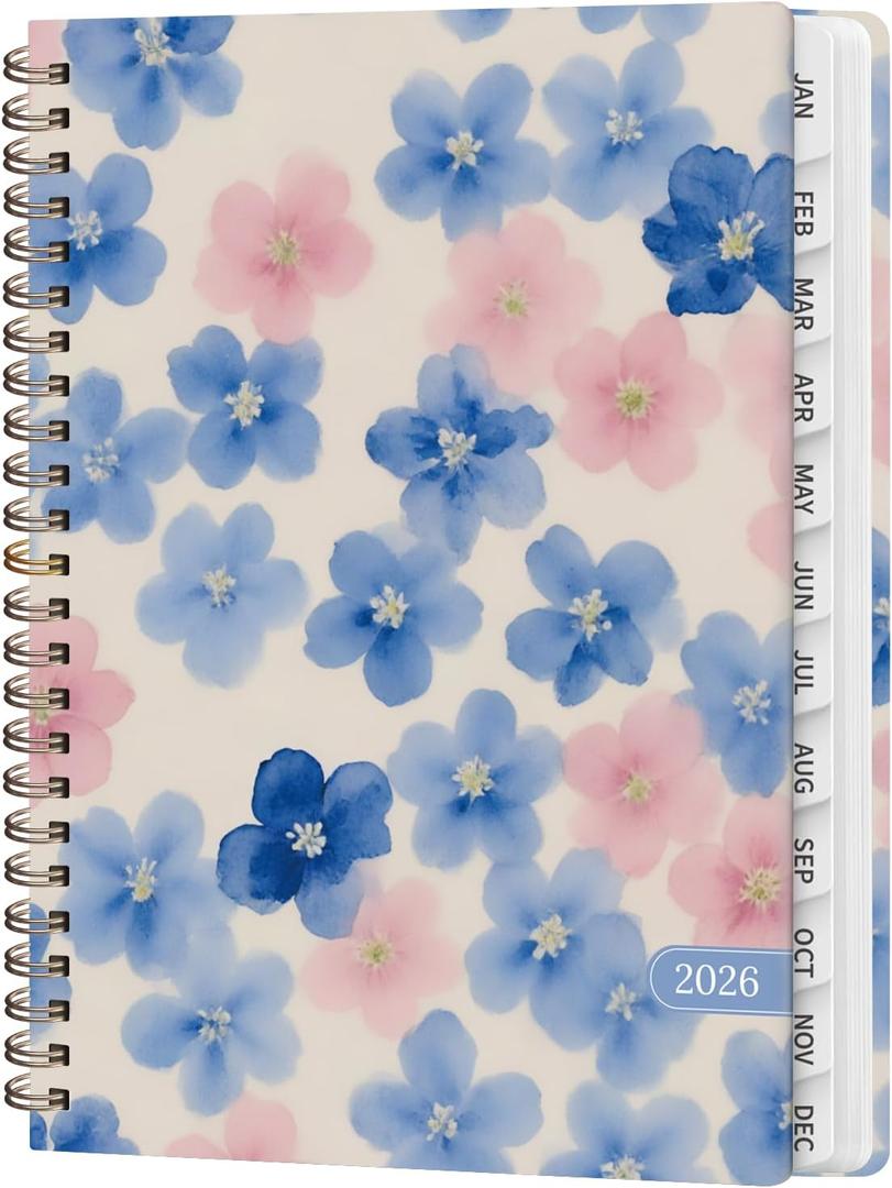 5 x 2026 Planner, Weekly and Monthly Calendar Planner Book, Jan 2026 - Dec 2026, Planning Agenda for Desk Accessories and School Supplies - A5 (6.3'' x 8.5'') (Blue Flower)
