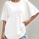 Tankaneo Womens Oversized Crewneck Shirts Short Sleeve Off The Shoulders Tops Curved Hem Tshirt (L)