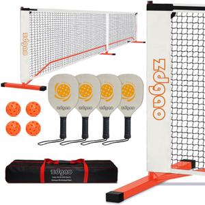 Pickleball Net Set for Driveway, 22FT Regulation Size Pickleball Net with Paddles Set of 4, Outdoor Pickleballs and Carry Bag for Driveway, Weather Resistance Strong Steel Frame (Orange)
