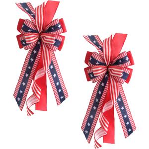 Large Patriotic Wreath Bows for Front Door, Memorial Day Red Blue White Stars and Stripes Bows for Wreath