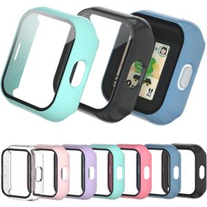 Compatible with Sync UP Kids Watch 2 Screen Protector, 2Pack Hard PC and Tempered Glass Case Cover for T-Mobile SyncUP Watch, Anti-Scratch and Touch Sensitive (Black+Blue+Teal)