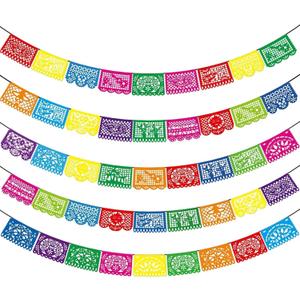 Asoulin 5PCS Mexican Party Banners, Cinco De Mayo Decoration Fiesta Party Decoration, Mexican Themed Party Decor 5 De Mayo Banner Plastic Papel Picado, Mexico Birthday Party Supplies -12 Patterns/90FT