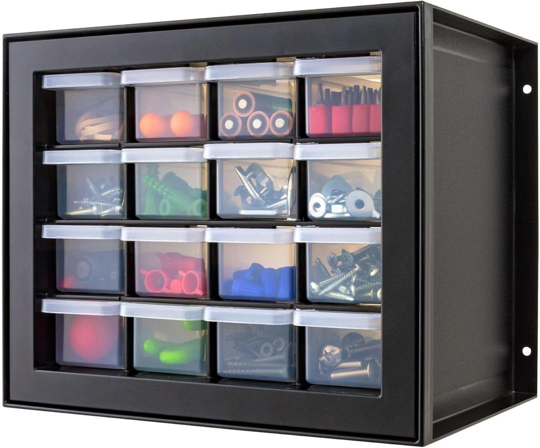 IRIS USA Small Drawer Organizer Storage, 16-Drawer Craft Cabinet for Screws Hardware Art Supplies Small Parts Nuts Bolts Nails Tool Container, Drink Packet and Water Flavor Packet Organizer, Black