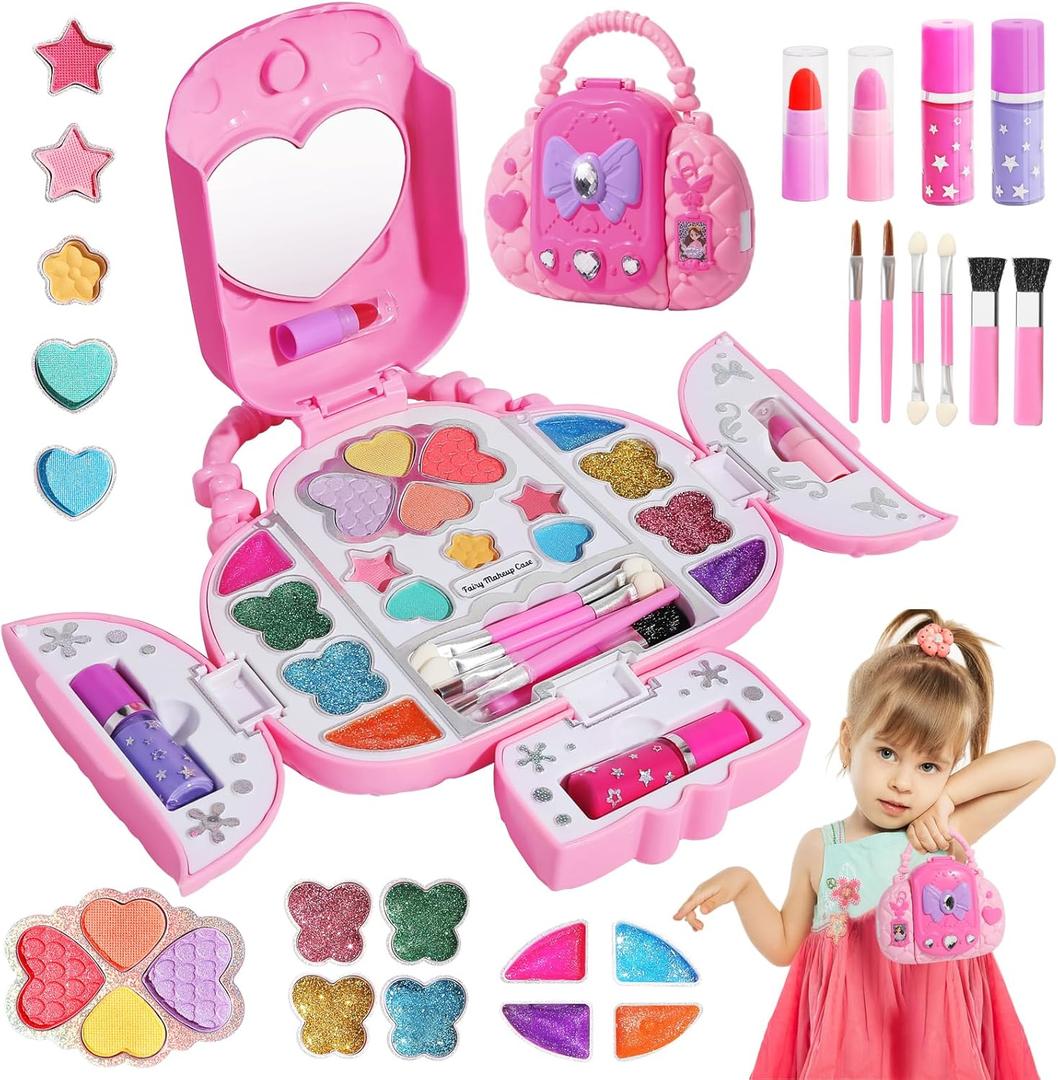 Topsolid Kids Makeup Kit With Mirror - Real Washable Makeup Set for Girls 5-8, Princess Toys Cosmetic Set, Christmas & Birthday Gifts for 3-8 Year Old Girls