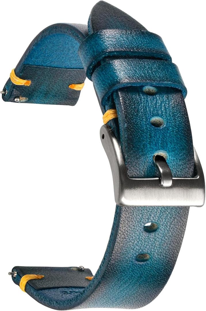 Retro Handmade Watch Band, Quick Release Vintage Leather Watch Strap Replacement,Choice of Width-18mm 20mm 22mm 24mm or 26mm (Blue)