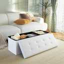 Camabel 43 Inch Folding Storage Ottoman Bench 120L Hold up 700lbs Ottoman with Storage Chest Foam Seat Padded Foot Rest Stool Faux Leather Bedroom Bench Coffee Table White, 15"D x 43"W x 15"H