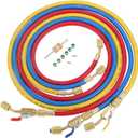 Aupoko AC Refrigerant Charging Hose with Ball Valve, 3-Color 60" R410A HVAC Hoses Kit with 1/4 SAE Thread, with Valve Core Remover Kit for R410A R134A R12 R22 R502 R404 Air Condition Maintenance