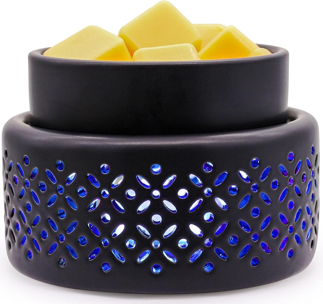 Ceramic Wax Melt Warmer - 7 Colors Changing LED Light Candle Wax Warmer for Scented Wax, Electric Fragrance Wax Melter for Home, Office, Bedroom Decor, and Gifts (Black)