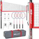 Haokelball Outdoor Badminton Net Set with Anti-Sag Winch System - 20ft Badminton Net, 4 Rackets, 3 Shuttlecocks & Carry Bag, Badminton Set for Backyard, Grass, Beach, Holiday Games
