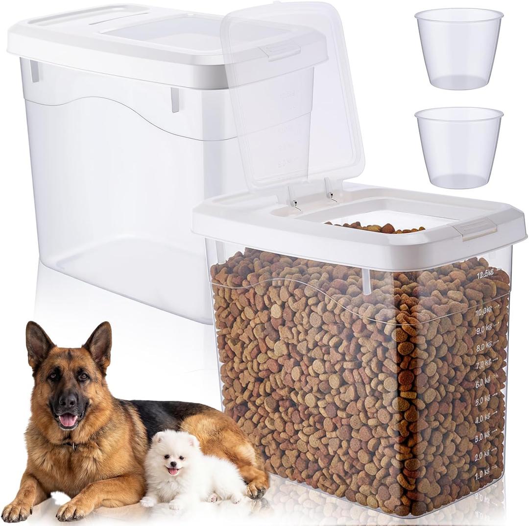 2 Pack Airtight Dog Food Storage Container, 27.6 Lbs Clear Pet Food Storage Bin with 2 Measuring Scoops for Pet Dog Cat Grain Rice Treat