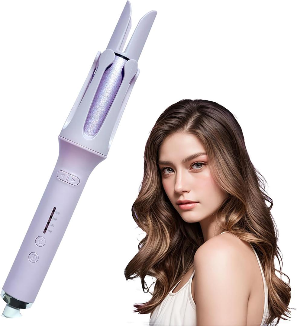 Automatic Curling Iron,Hair Curler Rotating Wand,Anti-Scald,Four Speed Temperature Adjustment, Automatic Shut-Off,Anti-Tangle Rotating Curling Wand,Easy to Use Hair Curler,Dual Voltage, Purple