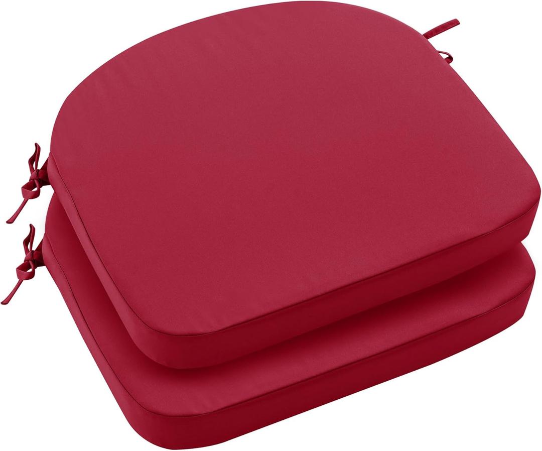 Outdoor Chair Cushions Set of 2: Waterproof & Fade Resistant Patio Furniture Cushions - 19 x 19 x 2 Inch Non Slip Round Corner Seat Cushion Pads with Removable Cover for Garden Yard Lawn, Burgundy, Red