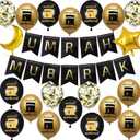 Umrah Mubarak Decorations Ramadan Banner - 21 Pcs Black Gold Hajj Ramadan Decor Balloons Banner For Lslamic Muslim Al Fitr Eid Party Favors