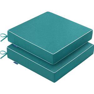 MIULEE Turquoise Outdoor Chair Cushions Set of 2, 19x19x3 Inch Waterproof Patio Seat Cushions for Outdoor Furniture Couch Sofa, 3 Year Color Fastness High Density Foam with Adjustable Ties