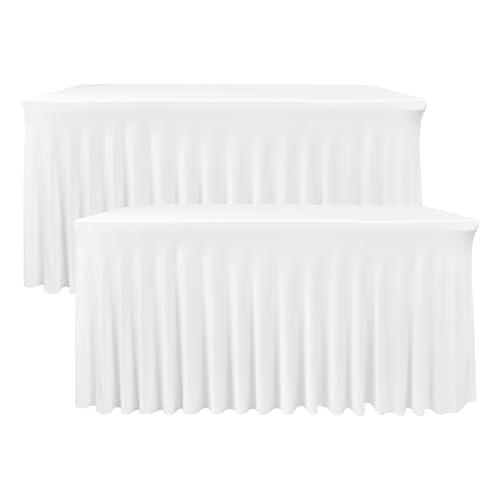 Nasitos White Rectangle Table Skirts, 2 Pack - 72 x 30 Inch - Stretch Spandex Fitted Table Clothes, Cocktail Tablecloths for Party, Banquet, Birthday