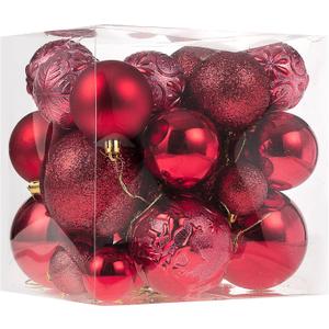 Senjie Red Shatterproof Christmas Ball Ornaments, 32 Pcs, Plastic, Eclectic Style, Wedding & Christmas Occasion