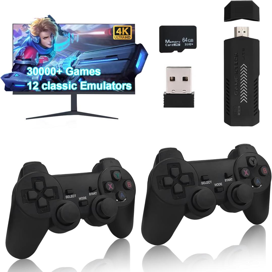 Retro Game Console, pre-Installed with Over 30,000 Games, 4K HDMI Output, Comes with Dual 2.4GHz Wireless Controllers - Easy to Plug and Play