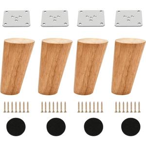 Wood 4 Inch Tapered Furniture Legs Set of 4 Round Solid Mid Century Couch Feet Replacement Legs for Sofa Dresser Cabinet Bed Ottoman Home DIY