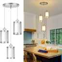3-Light Pendant Lighting, Brushed Nickel Dining Room Chandelier Light Fixture Over Table with Milk Glass, Modern Cluster Hanging Lights for Kitchen Island Sink, OS-3014-3BNW