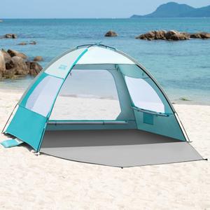 OutdoorMaster Beach Tent for 3/4 Person - Easy Setup Sun Shade Shelter, Portable Beach Shade Sun Canopy with UPF 50+ UV Protection, Removable Skylight Family Size (Olive Green)