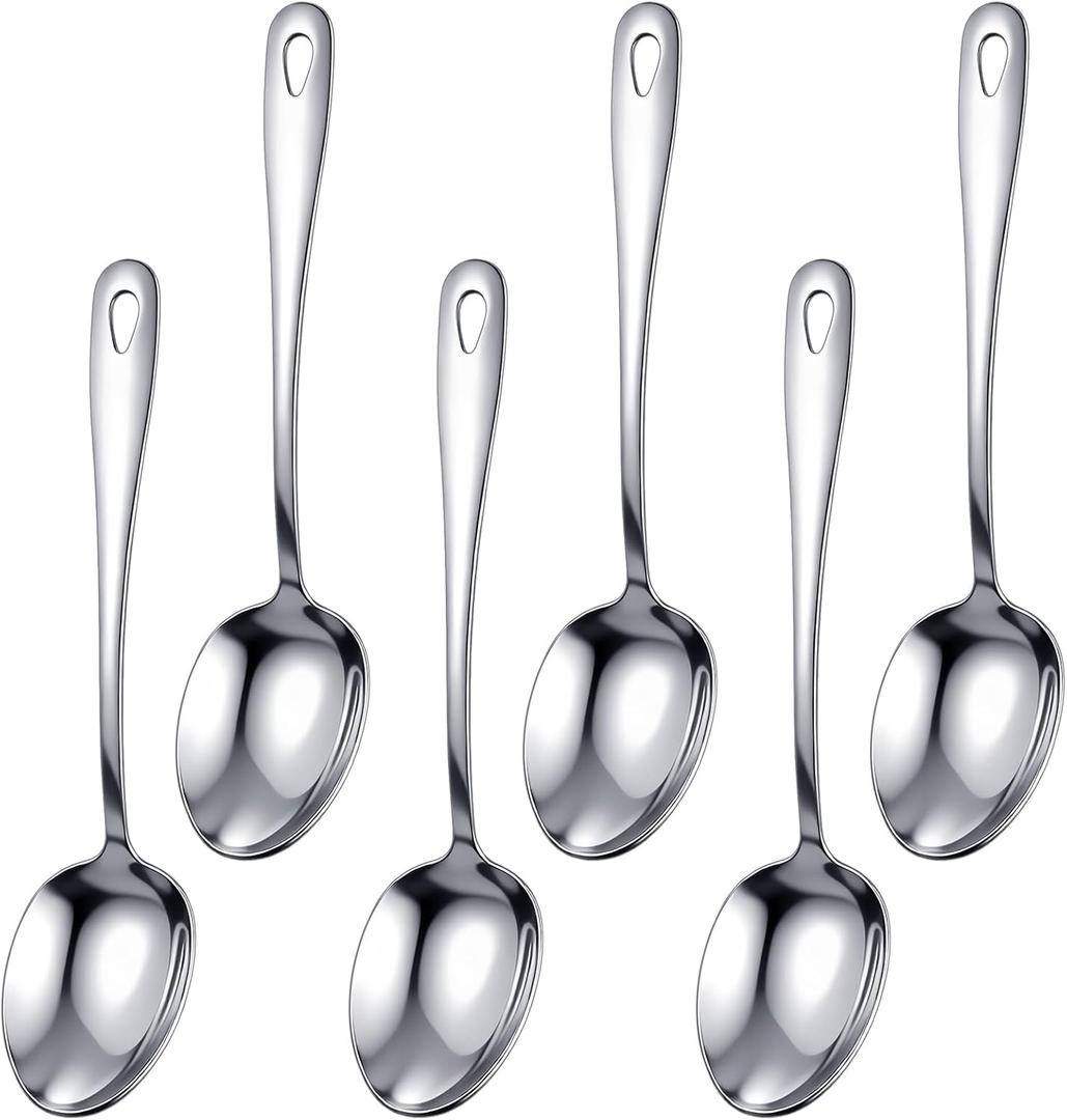 6 Piece Stainless Steel Buffet Serving Spoon 10 Inch Large Spoon Dishwasher Safe Metal Spoons Serving Utensils for Parties Kitchen Buffet Catering