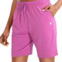 G Gradual Women's Bermuda Shorts Jersey Shorts with Deep Pockets 7" Long Shorts for Women Lounge Walking Athletic (Large, Rose Red)
