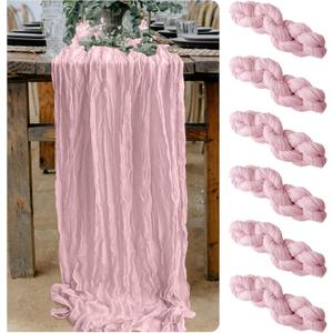 6 Pieces Cheesecloth Table Runners 10 Ft Gauze Table Cloth for Boho, Rustic Wedding Arch, Baby Shower Decorations Birthday Party (6, Baby Pink)