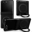 Genuine Leather Case for Samsung Galaxy Z Flip 7, Slim MagSafe Compatible Cover with Hinge Protection, Military-Grade Drop Protection, 360° Rotating Magnetic Kickstand (Black, Z Flip7)