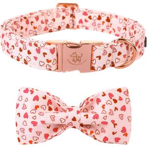 2 x Elegant Little Tail American Flag Bow Tie Dog Collar, Cute Heart Dog Bowtie, Valentine's Day Gift for Small Dogs (Small (Pack of 1))