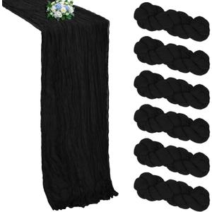 6 Pack Black Cheesecloth Table Runner 10FT Boho Cheese Cloth Table Runner Gauze Fabric 120 Inch Rustic for Wedding Birthday Party Baby Shower Holiday Home Decorations