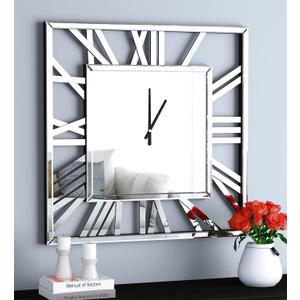 SHYFOY 24'' Wall Clocks for Living Room Decor - Glossy Mirror Finish, Decorative Wall Clock, Kitchen Modern Mirrored Clock Wall Decor Home Decor, Roman Numerals Frameless Large Clocks Wall Decor (Silver)