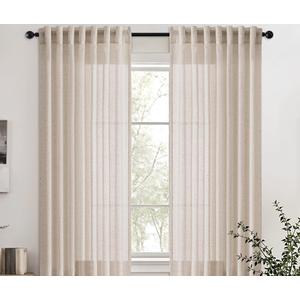 Anroduo Beige Linen Blend Short Kitchen Curtains 54 Inch Length 2 Panel Set Semi Sheer Light Filtering Back Tab Rod Pocket Drapes Modern Farmhosue Small Curtains for Cafe Bathroom Living Room 54 Inches Long