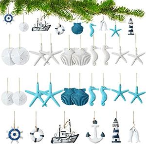 Jetec 26 Pcs Nautical Coastal Themed Ornaments Bulk Resin Starfish Seashell Decorative Beach Ocean Ornaments for Tree Home Bathroom Decoration