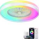 24" Bladeless Ceiling Fans with Lights, Smart RGB Ceiling Fan with Alexa, APP Control, Low Profile flush Mount Ceiling Fan Dimmable Color Changing LED Ambient Light for Bedroom