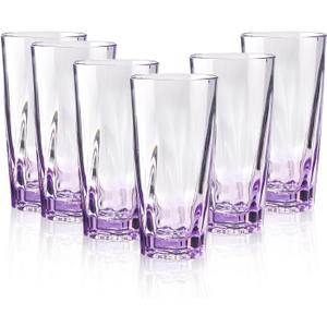 Drinking Glasses Set of 6,Acrylic Drinking Cups,Unbreakable Drinking Glasses,Double Walled Clear & Colorful Tabletop Insulated Tumbler Cup for Home, Restaurant, Hotel, Bar (Large, Count, 6)