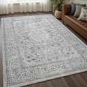 Washable Rug 4x6, Gray Area Rugs Non Slip, Indoor Low Pile Carpet with Rubber Backing for Living Room Kitchen Bathroom Entryway Office Bedroom, 4' x 6', Grey