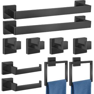Gypie Bathroom Accessories Set 10-Piece Stainless Steel Modern Wall Mount Towel Racks for Bathroom 16In, Matte Black