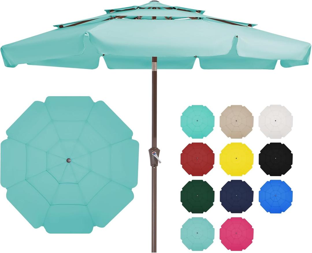 JEAREY 3 Tiers 10 FT Patio Umbrellas Outdoor Table Umbrella with Push Button Market Umbrella 8 Sturdy Ribs UV Protection Waterproof for Garden,Deck,Backyard,Teal