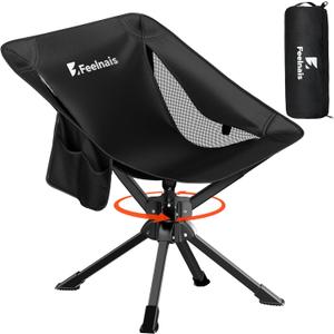Folding Camping Chairs Lightweight & Portable, No Assembly, 360 Swivel Camping Chair for Adults, Compact Outdoor Chairs for Beach, Lawn, Travel, Backpacking, Hiking, Fishing (Black)