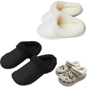 2 Pairs Winter Warm Replacement Fur pad, Removable and Washable,Warm and Cozy Shoe Liners for Indoor and Outdoor Use, Black and White, Size 8.5-9