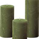 Simply Soson 3x4, 3x6, 3x8 inch Dark Moss Green Pillar Candles, Set of 3 Pillar Candles, Rustic Texture, Unscented Green Candles Dripless Candles Ideal as Wedding Parties Spa Dinner Home Decor Church