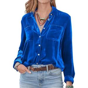 R.Vivimos Womens Winter Velvet Long Sleeve Button Down Casual Tops Shirts, Medium
