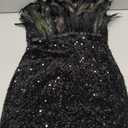 Women's Sexy Sequin Wedding Guest Dresses Feather Sparkly Glitter Strapless Bodycon Dress Party Club Mini Dress (2-black, Size S)