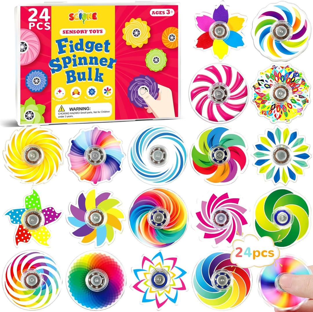 SCIONE 24Pack Mini Fidget Spinner Toys,Rainbow Party Favors for Kids Birthday Party Favors,Return Gifts,Goodie Bags Stuffers,Treasure Box Toy Classroom Prizes (Colorful)