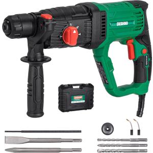 1" SDS-Plus Lightweight Rotary Hammer Drill, 9 Amp 4 Functions Corded Variable Speed Rotomartillo with Safety Clutch for Concrete, Includes 3 Drill Bits,2 Chisels,Carrying Case